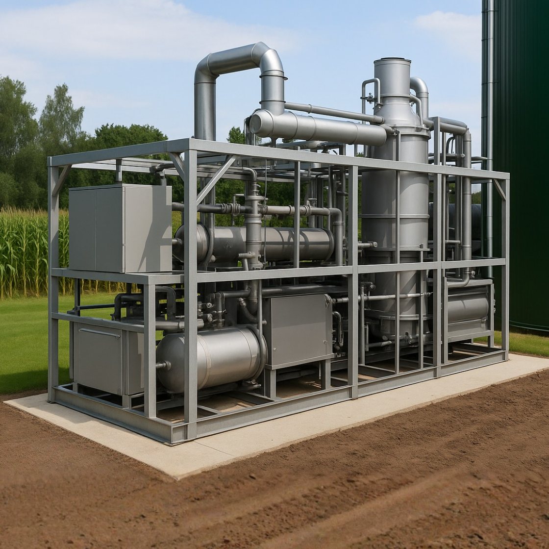 HiPoint Energy Hybrid Thermal Biomass Conversion (HTBC) unit on a farm pad